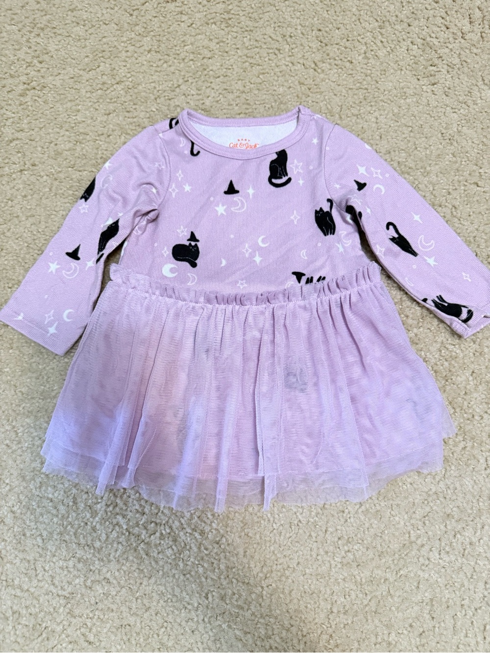 Cat & Jack Lilac Long Sleeve Dress with Black Cat Motif